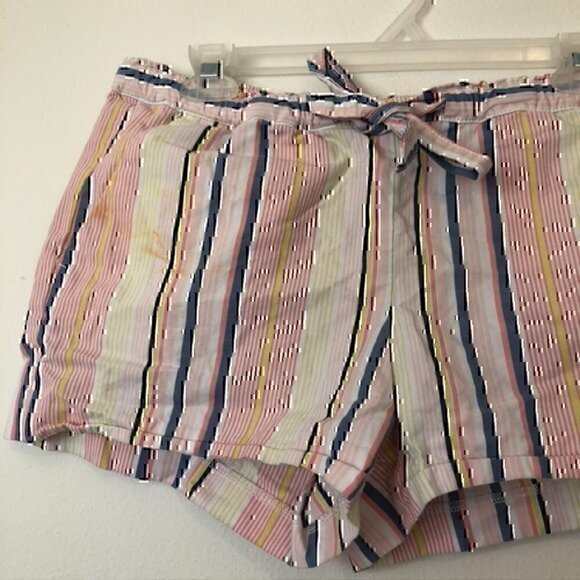 ANN TAYLOR LOFT Striped Tie Waist Shorts Pink White Blue 100% Cotton Boho Small - Picture 4 of 11